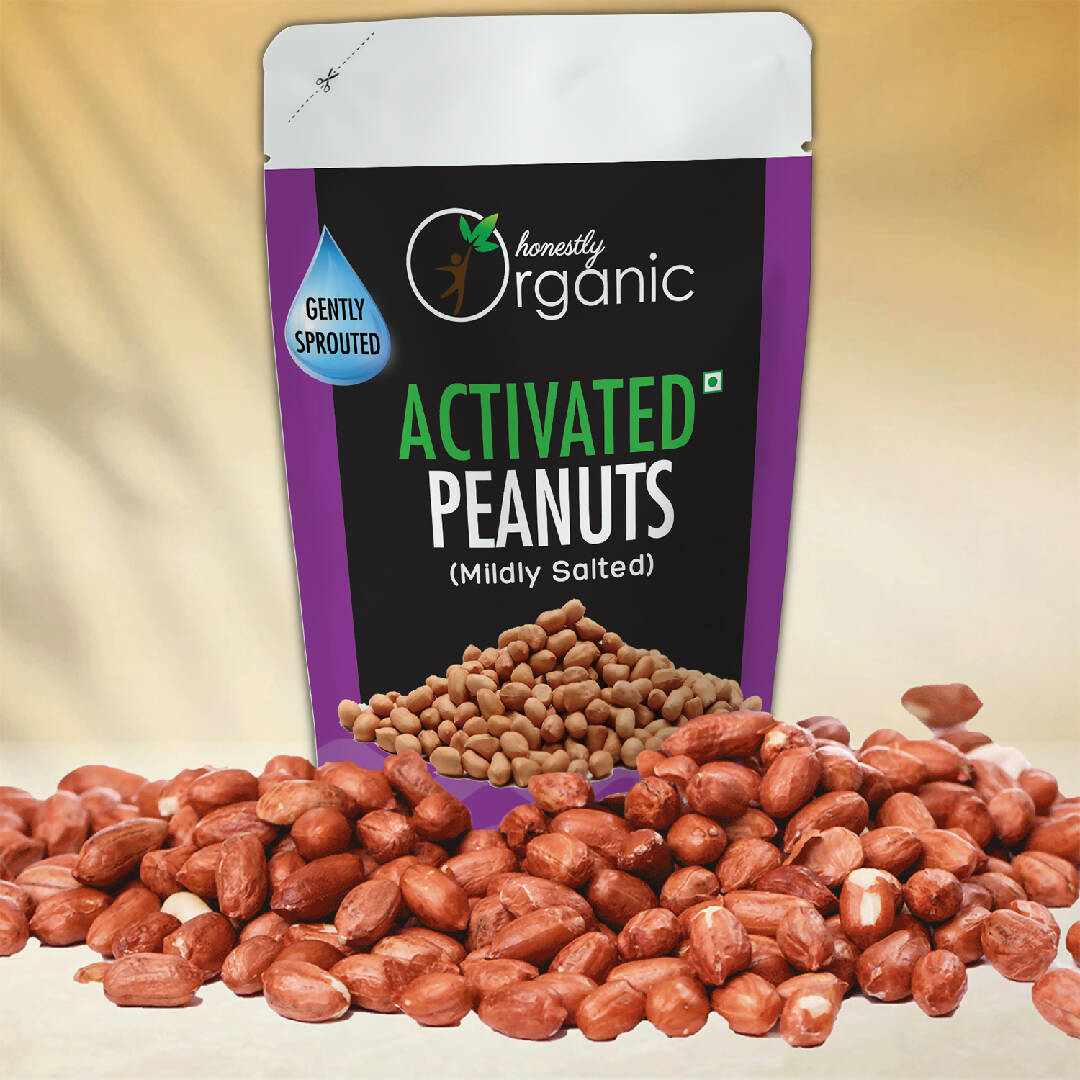 Activated/Sprouted Organic Peanuts - Mildly Salted (Organic, Long Soaked & Air Dried to Crunchy Perfection) - 150G (pack of 2)
