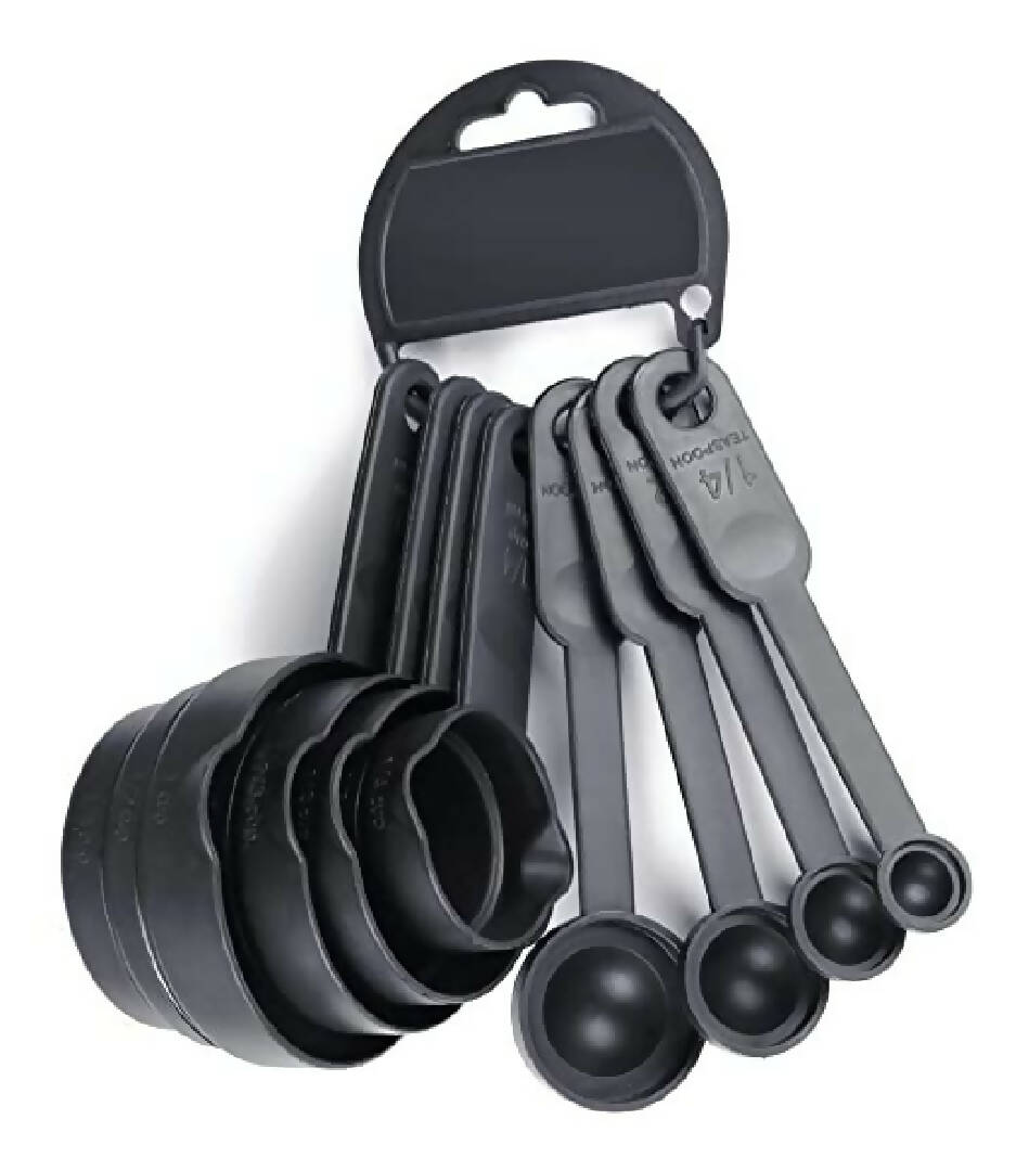 Measuring Cups and Spoons Set for Kitchen use | Used for Cooking & Baking Cakes Measuring Spoon | Spoon & Cup for Solid and Liquid | Set of 8| Black