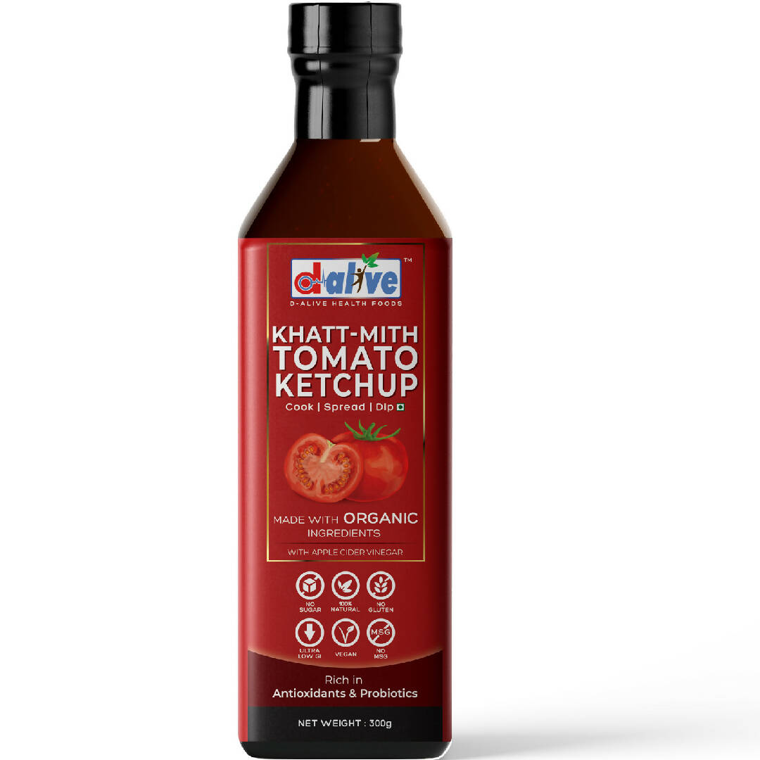 Organic Khatt-Mith Tomato Ketchup (USDA Organic, Sugar-Free, Gluten-Free, Low Carb, Ultra Low GI, Vegan, Diabetes & Keto Friendly) - 280g