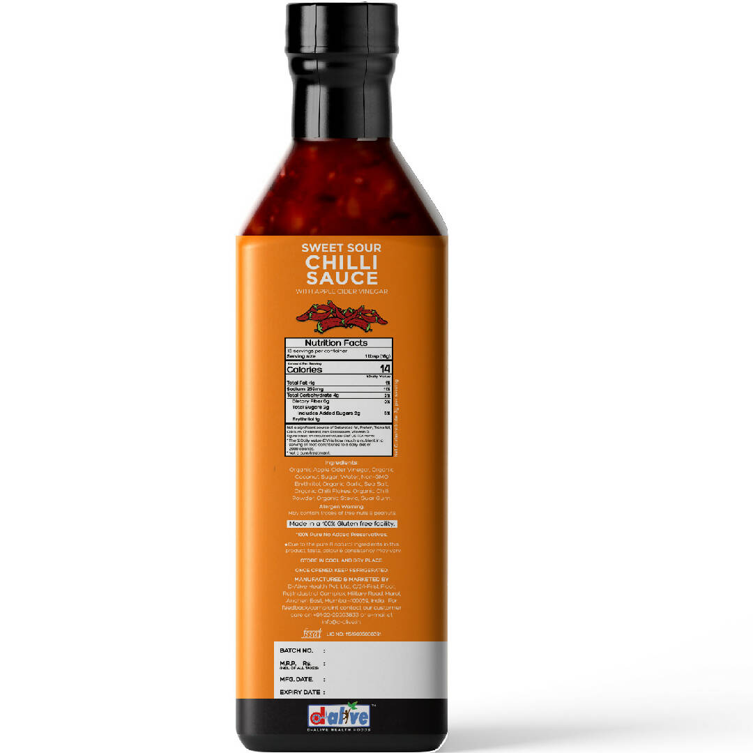 Organic Sweet Sour Chilli Sauce (USDA Organic, Sugar-Free, Gluten-Free, Low Carb, Ultra Low GI, Vegan, Diabetes & Keto Friendly) - 280ml