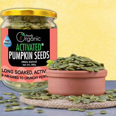 Activated/Sprouted Organic Pumpkin Seeds - Mildly Salted (USDA Organic, Long Soaked & Air Dried to Crunchy Perfection) - 300g