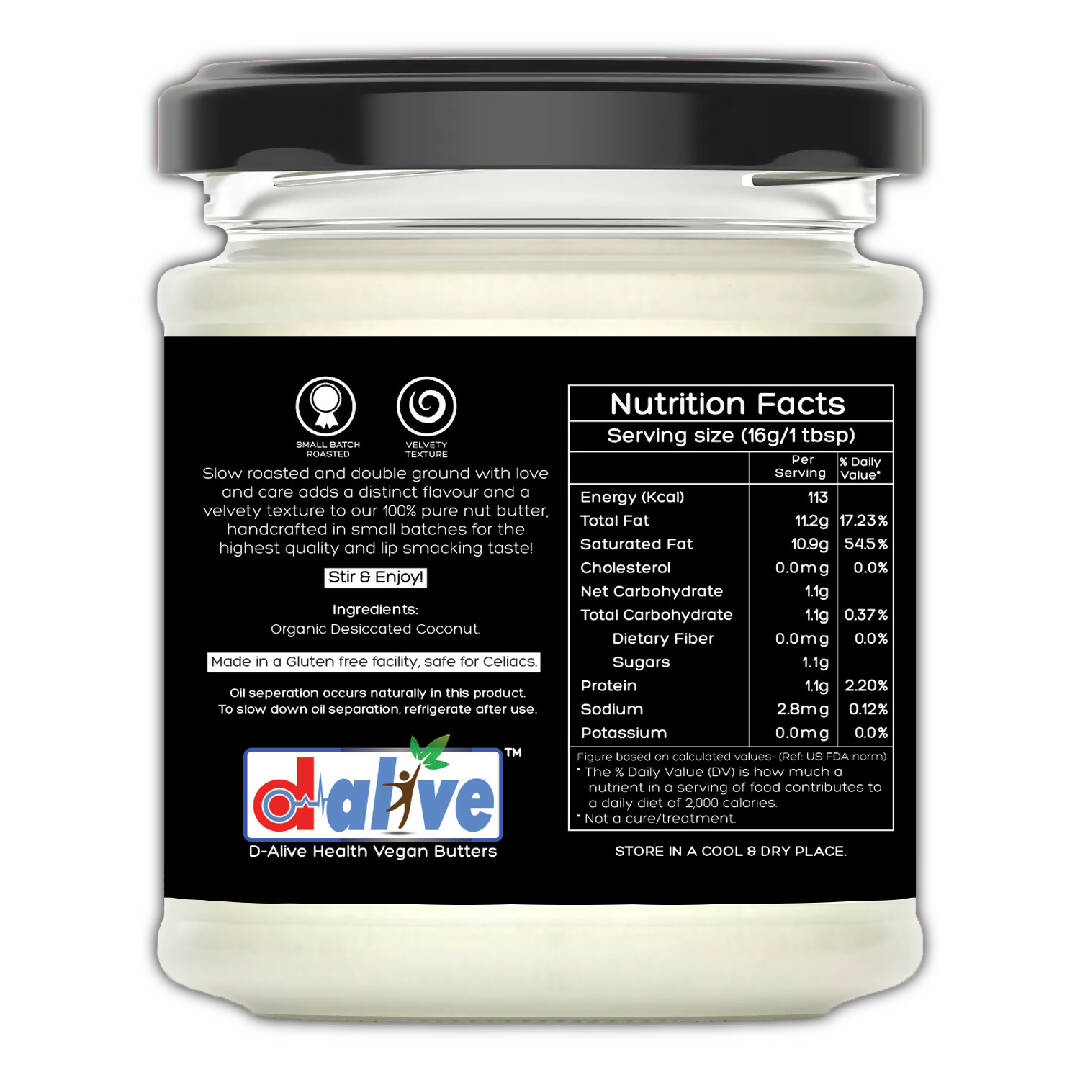 Organic Coconut Butter (Unsweetened) (Sugar-Free, Organic, Gluten-Free, Low Carb, Ultra Low GI, Vegan, Diabetes & Keto Friendly) - 180g