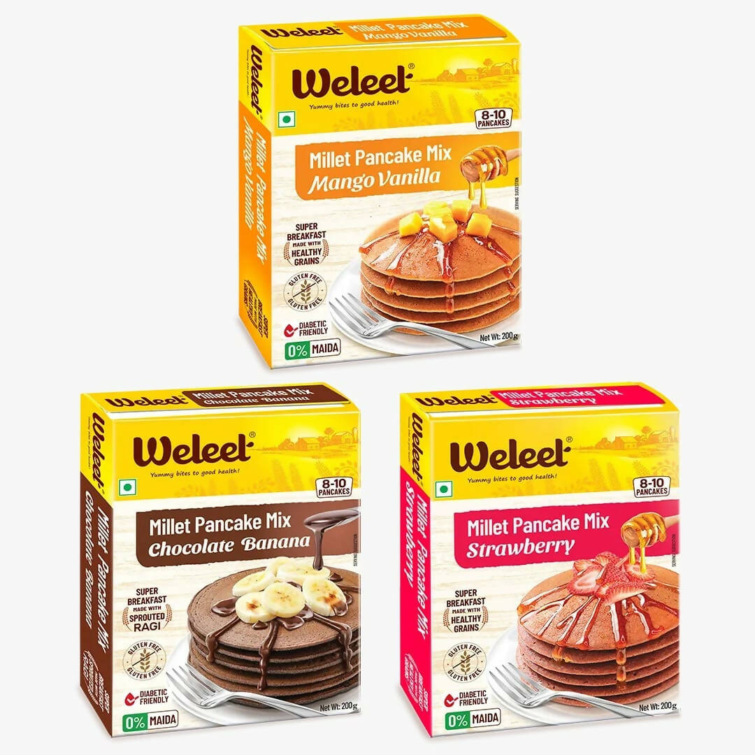 Weleet Assorted Pack of Chocolate, Mango, Strawberry Pancake Mix