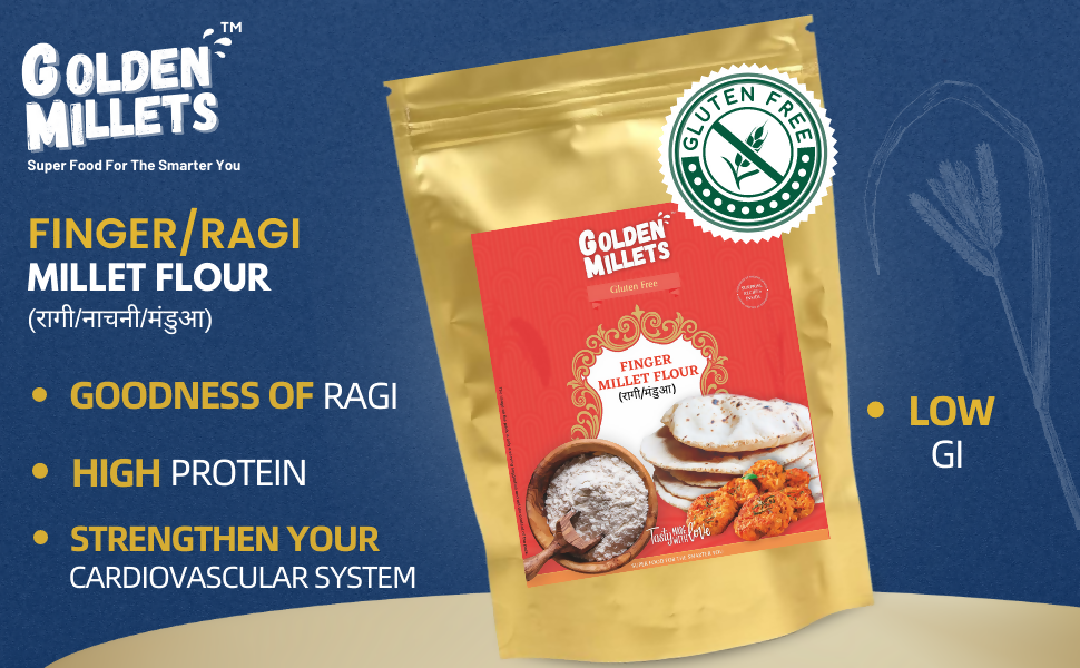 Golden millets Ragi flour ,high protein & fiber flour (500gm,Pack of 2)