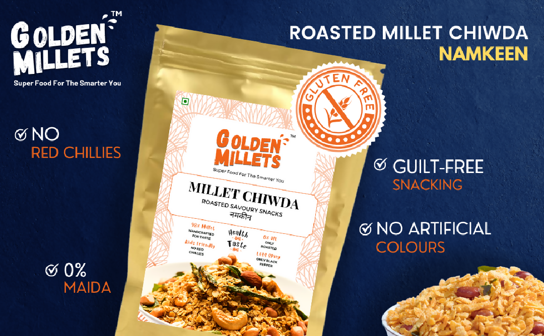 Golden Millets Roasted Millet Chiwda ,100% Gluten free and Roasted snack(250gm,Pack of 3 )