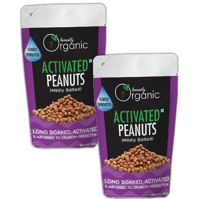 Activated/Sprouted Organic Peanuts - Mildly Salted (Organic, Long Soaked & Air Dried to Crunchy Perfection) - 150G (pack of 2)