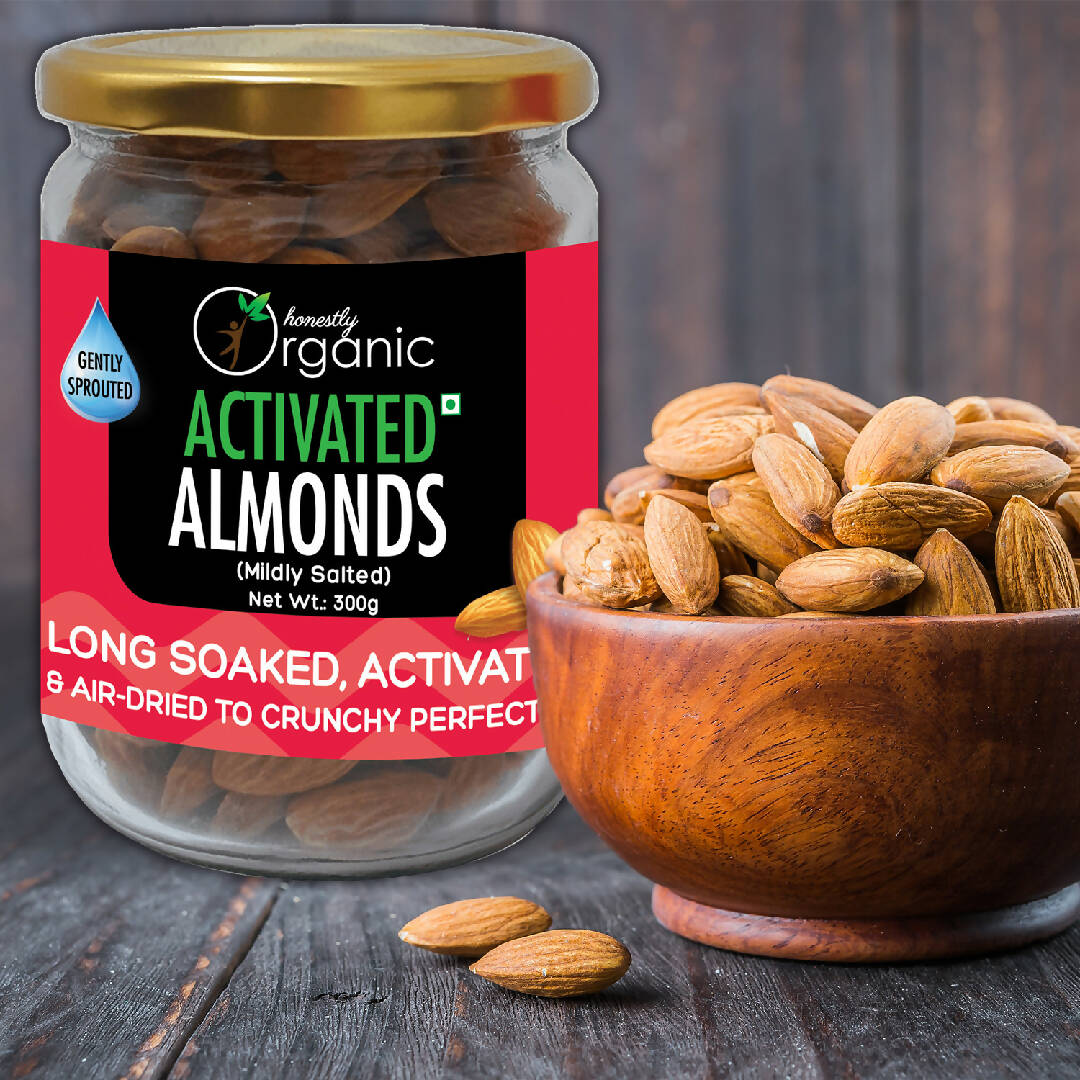 Activated/Sprouted Organic Almonds - Mildly Salted (Organic, Long Soaked & Air Dried to Crunchy Perfection) - 300g