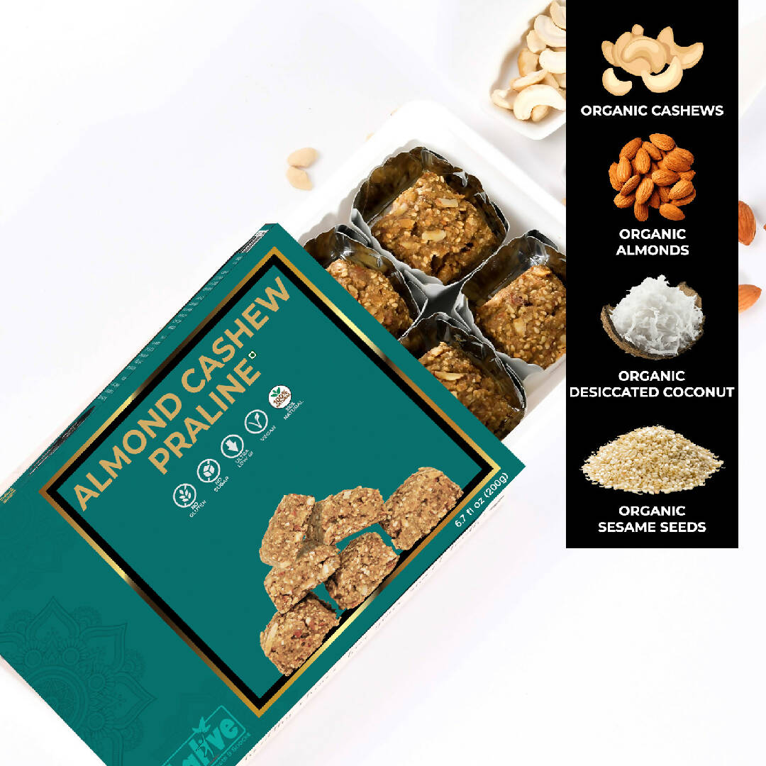 Almond Cashew Praline Nutrient-Rich & Healthy Indian Sweets / Mithai / Snack- 200g (6 Servings) - (Sugar-Free, Gluten-Free, Ultra Low GI)