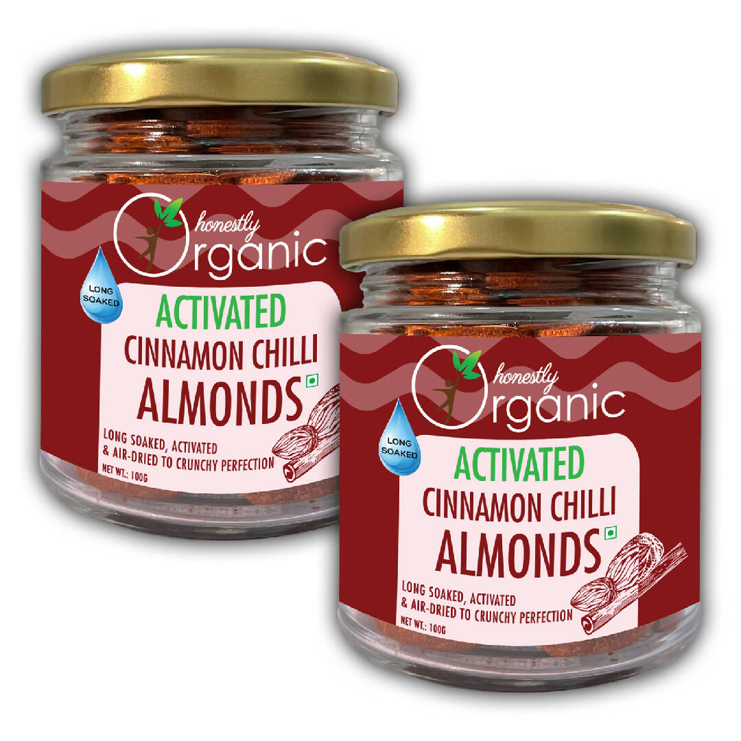 Activated/Sprouted Cinnamon Chilli Almonds (100% Natural & Fresh, Long Soaked & Air Dried to Crunchy Perfection) - 100g (Pack of 2)
